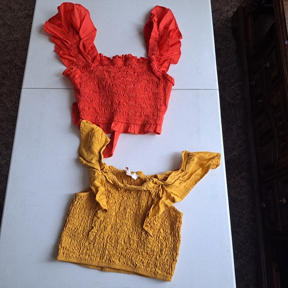 Monteau Tops - Monteau Red and Yellow Ruffled Blouses